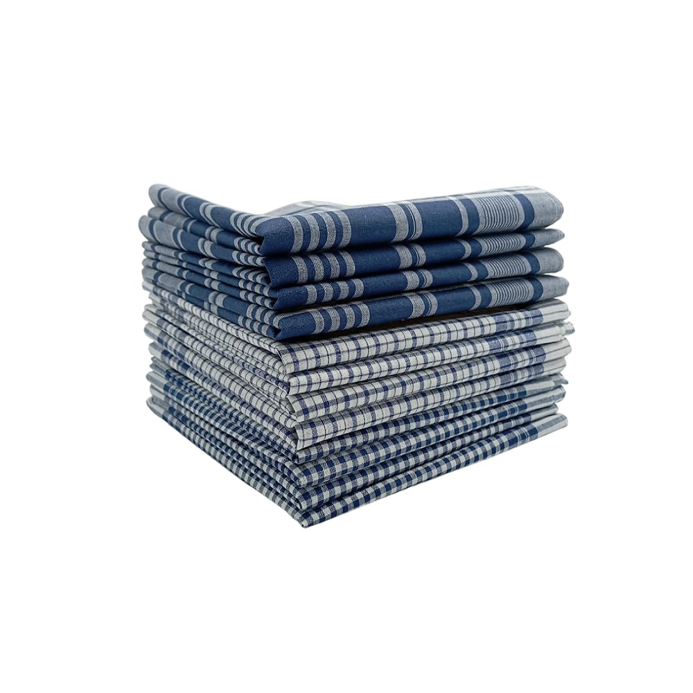 Mouchoirs 40x40 cm en Coton - 3 Motifs à Carreaux Bleu et Blanc, Doux, réutilisables et écologiques pour Le Quotidien