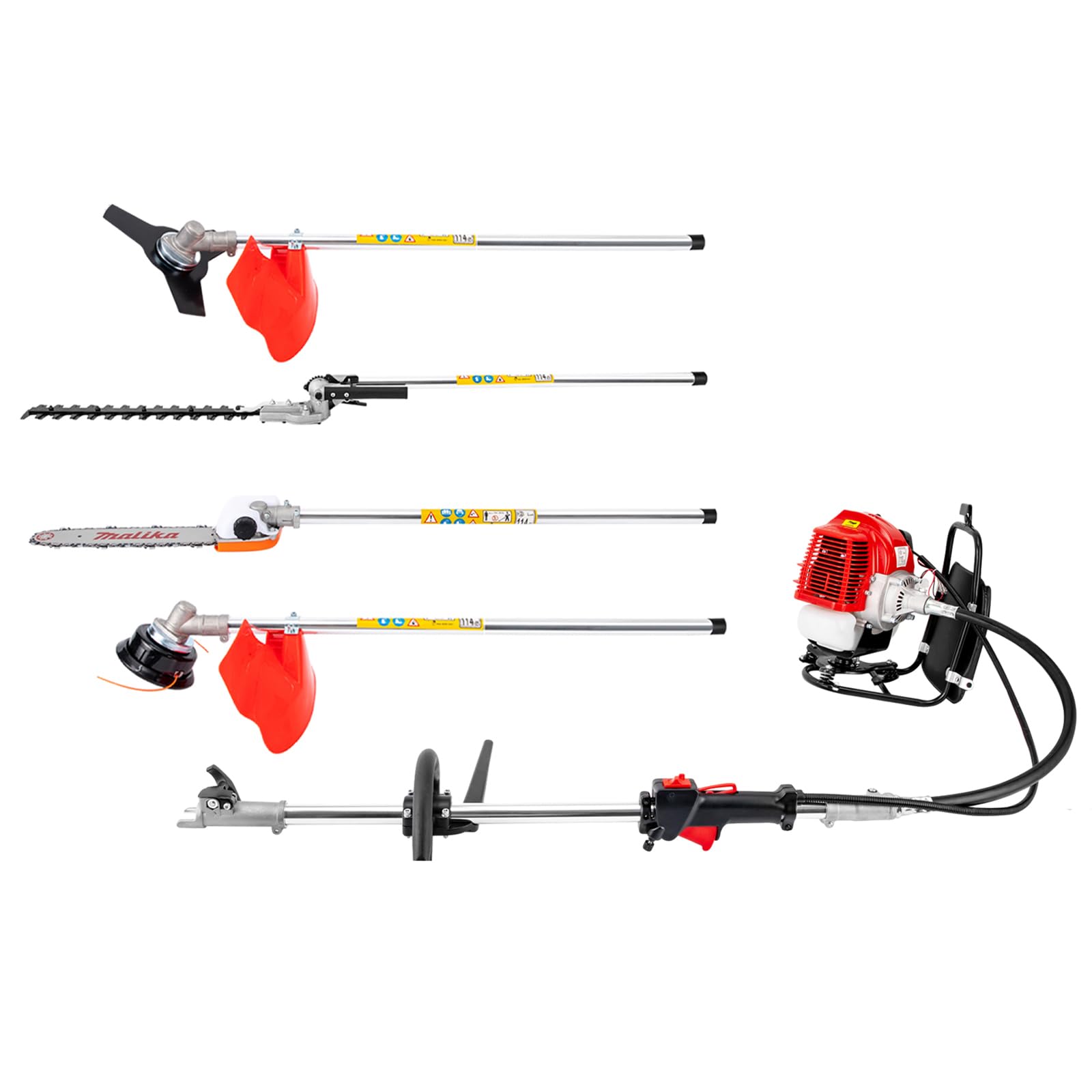 Desbrozadora de gasolina 4 en 1, podadora de gasolina, 52 CC, 2 tiempos, cortasetos, 2,3 HP, desbrozadora para podar árboles de jardín, 8500 RPM/min, con capacidad de depósito de 0,22 Gal