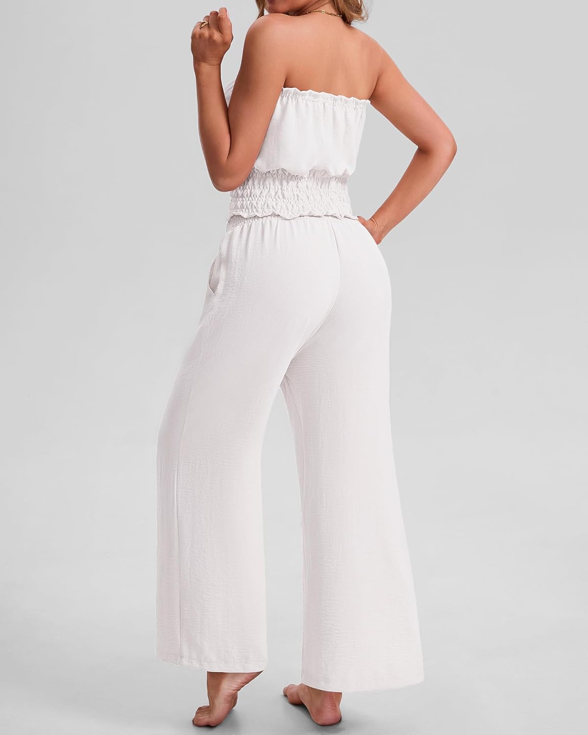 2 Piece Sets for Women Summer Outfits Wide Leg Pants and Crop Tube Tops Summer Casual Beach Vacation Set - Image 3