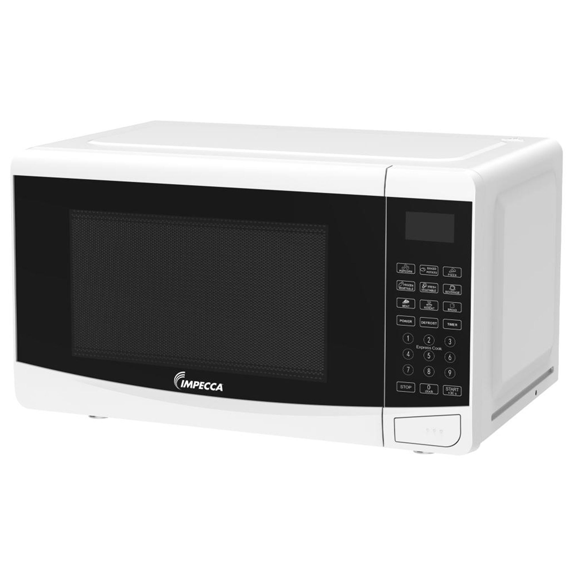 IMPECCA Countertop Microwave Oven 10 Auto Menus Defrost Timer LED 0.7 Cu. 700W 9.65” Turntable Child Lock Press to Open