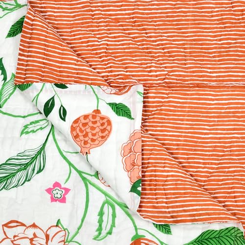 Image of BLOCKS OF INDIA Hand Block Printed Cotton King Size Quilt /Rajai | Orange Anar JAAL