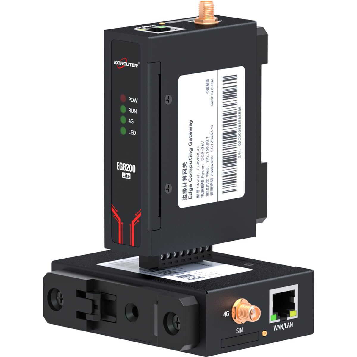 EG8200Lite Industrial IOT Edge Computing Gateway RS485 Serial to 4G LTE Ethernet Server MQTT Modbus Gateway Support OPC UA/BACnet, with NodeRed Remote Control