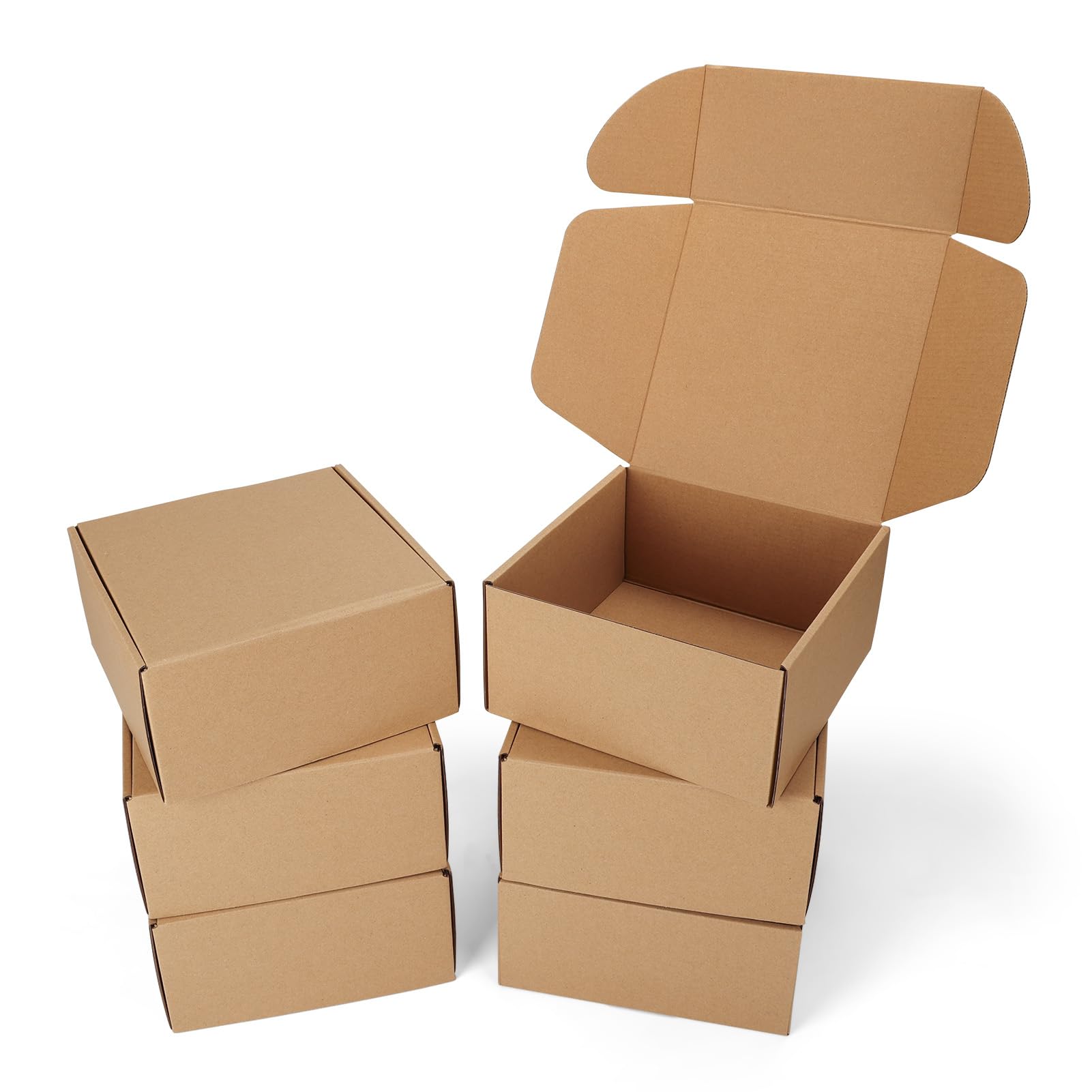 8x8x4 Versandkartons 6er Set, kleine Pappkartons zum Verpacken, braune Versandkartons für Kleinunternehmen