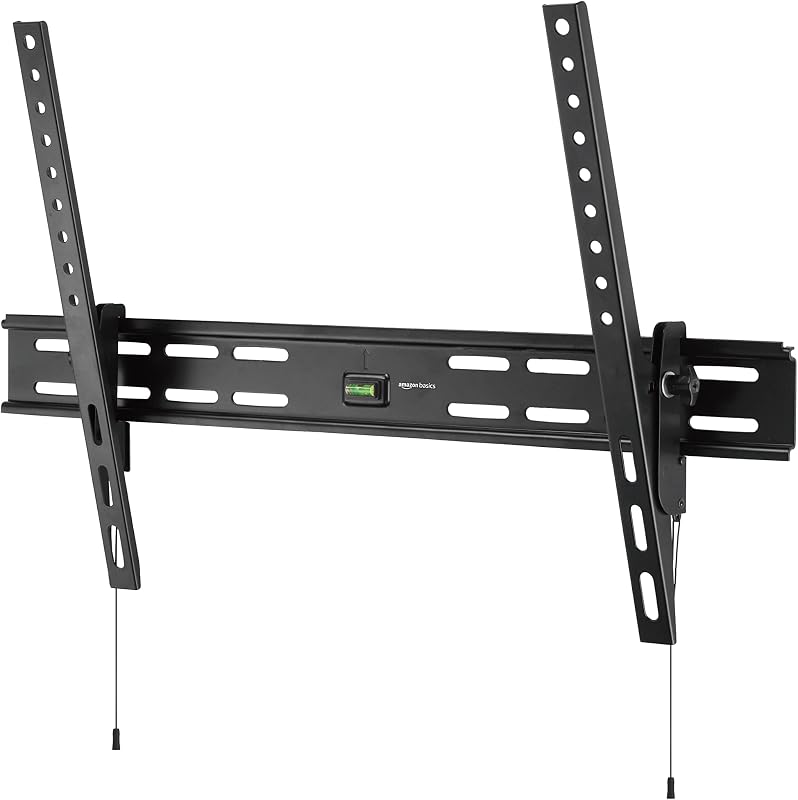 Amazon Basics Soporte de pared inclinable para TV de alta resistencia con accesorios de montaje, nivel de burbuja y plantilla para televisores de 37" a 80" de hasta 120 libras, negro