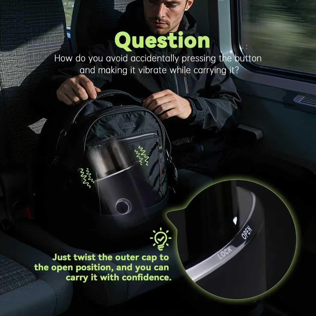 Electric Coffee Grinder for Coffee Beans, Spices and Herbs, Adjustable Grind Fineness, 1.8 oz Capacity, Hands-Free Operation, Leak-Proof Design, Odor-Free, Detachable and Easy to Clean, Black