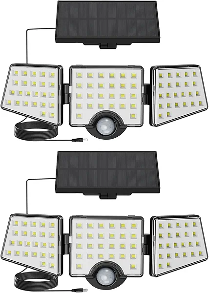 Solar Lights for Outside, WL5000 Motion Activated Security Lights, Separate Solar Panel, 3 Adjustable Head 270° Wide Lighting Angle, IP65 Waterproof Wall Lamp for Porch Yard Garage, 2 Packs