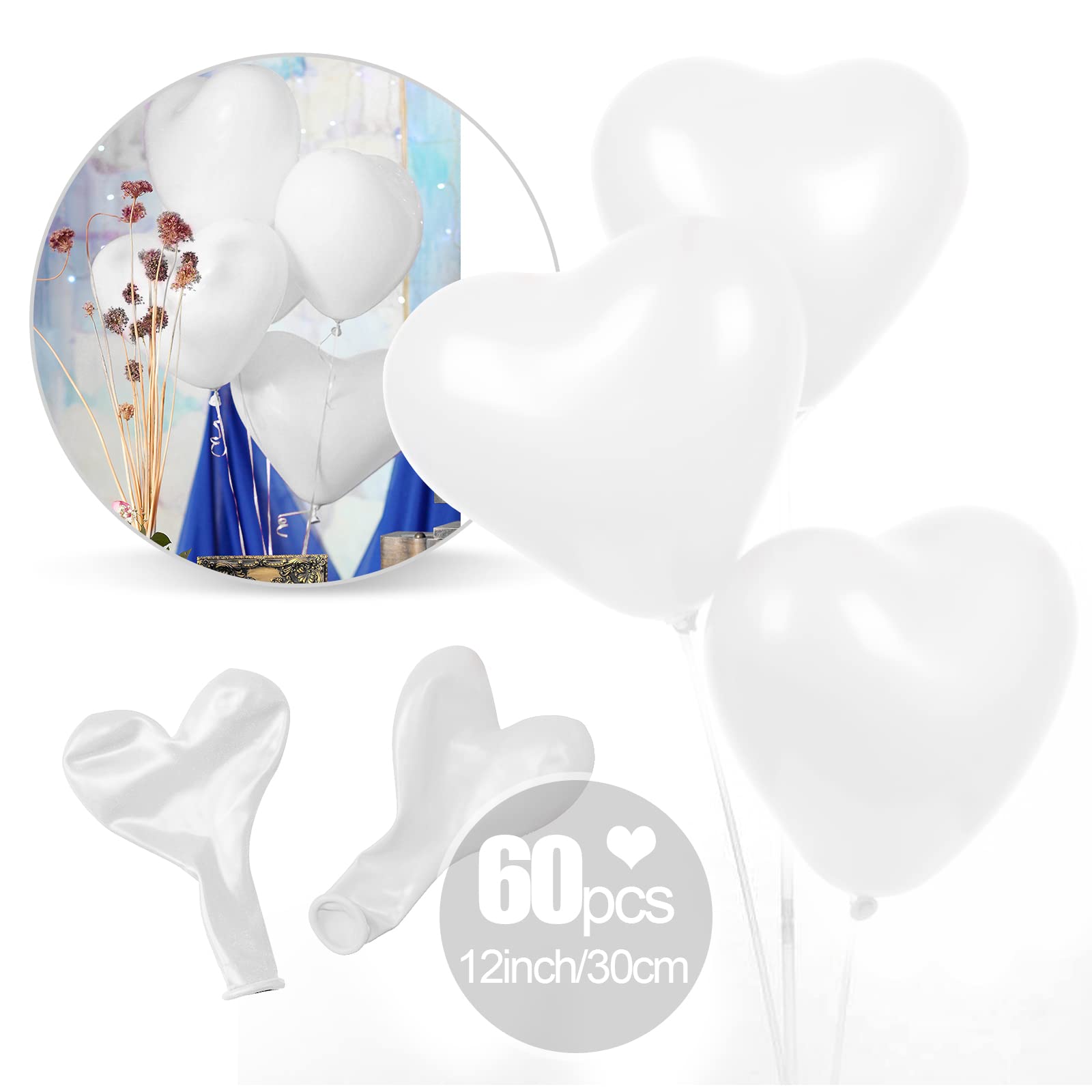 50 Ballons En Forme De Cœur Blancs Pour Mariage - Gonflage à L'hélium Ou à L'air - Idéal Fête Romantique, Anniversaire, Saint-Valentin
