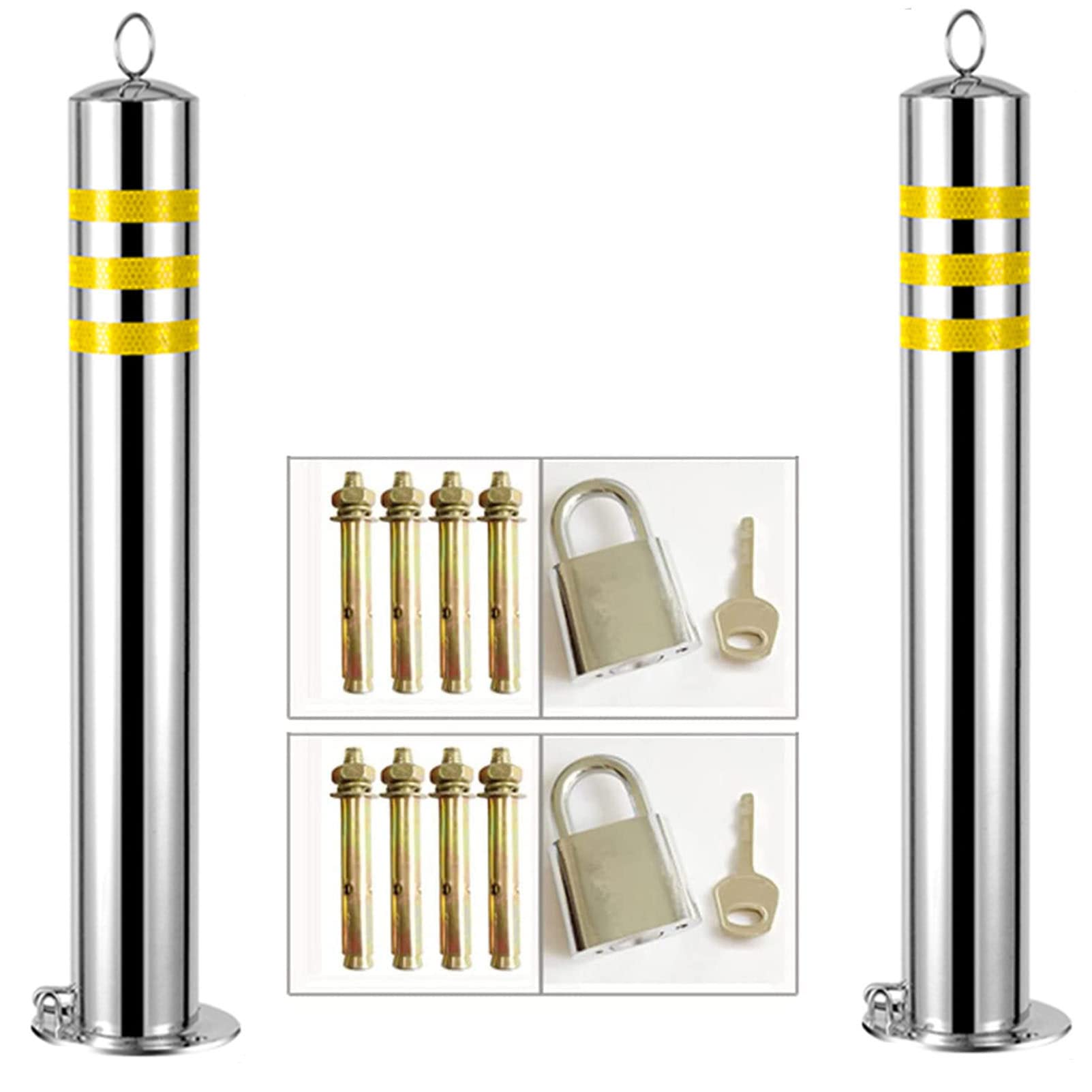DUANHOZ Parking Posts For Driveways,Lockable Parking Barrier Safety Barrier, Stainless Steel Parking Bollard Posts Car Park Security Driveway Pole, Easy Installation,76×650mm