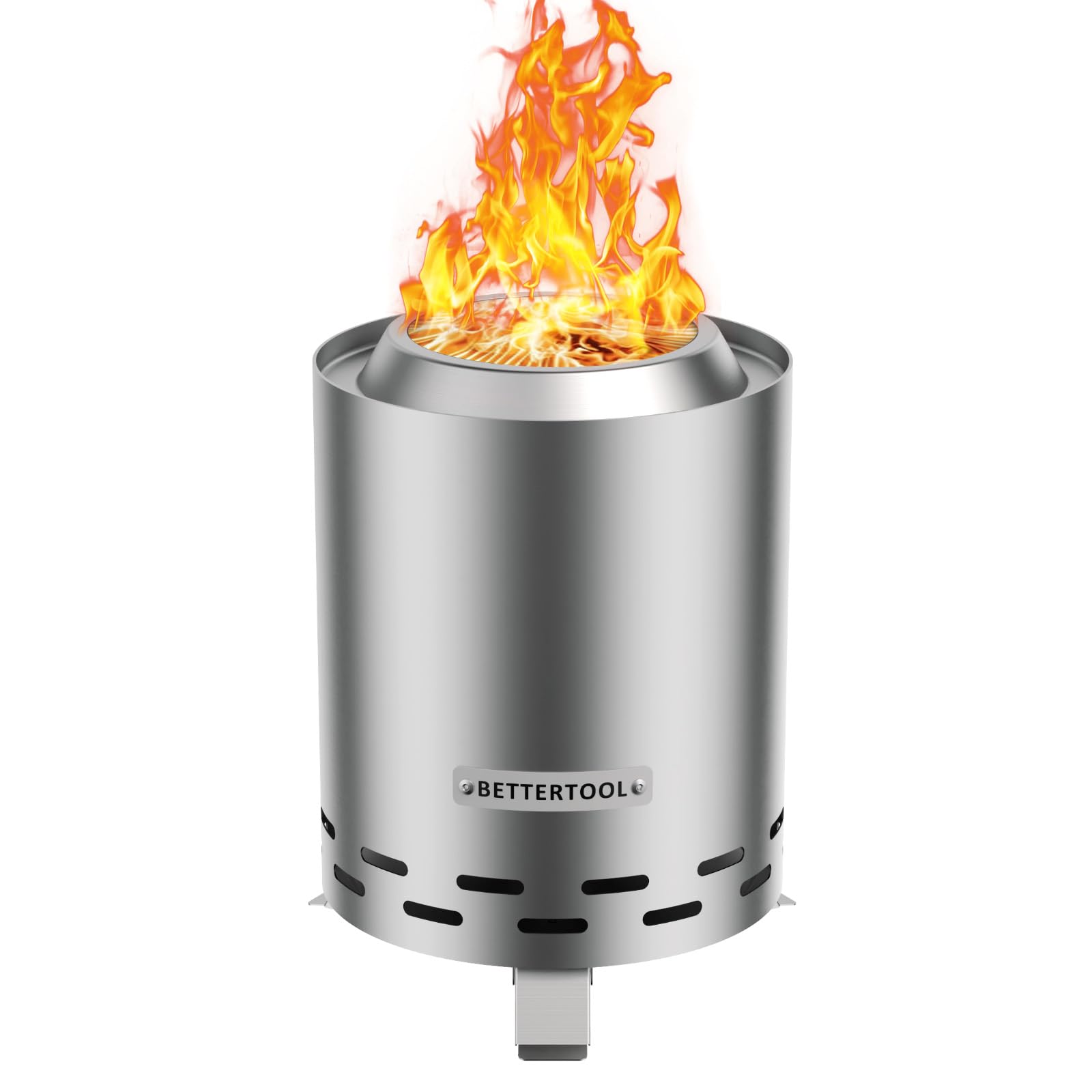 BETTERTOOL Bonfire with Stand, Portable Smokeless Fire Pit,Wood Burning Fireplaces with Removable Ash Pan,Outdoor Firepit - for Backyard Picnic Camping,304 Stainless Steel, H: 10''x Dia: 7'', 3.37 lbs