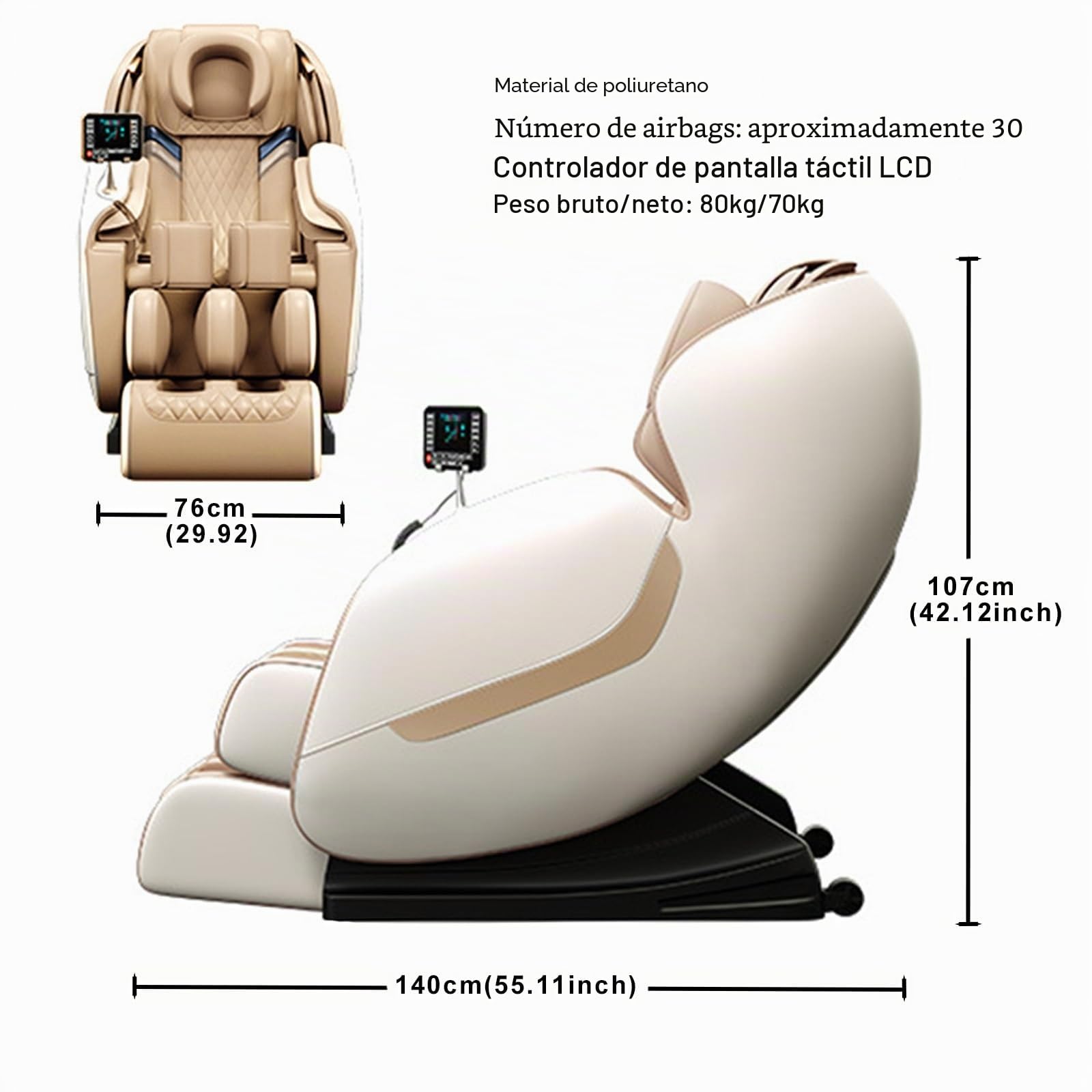 Sillón de Masaje Corporal,Gravedad Cero con Pista SL y Calentamiento Estiramiento Yoga Intensidad Ajustable Apto para Uso Doméstico GH-A19(Bianco)
