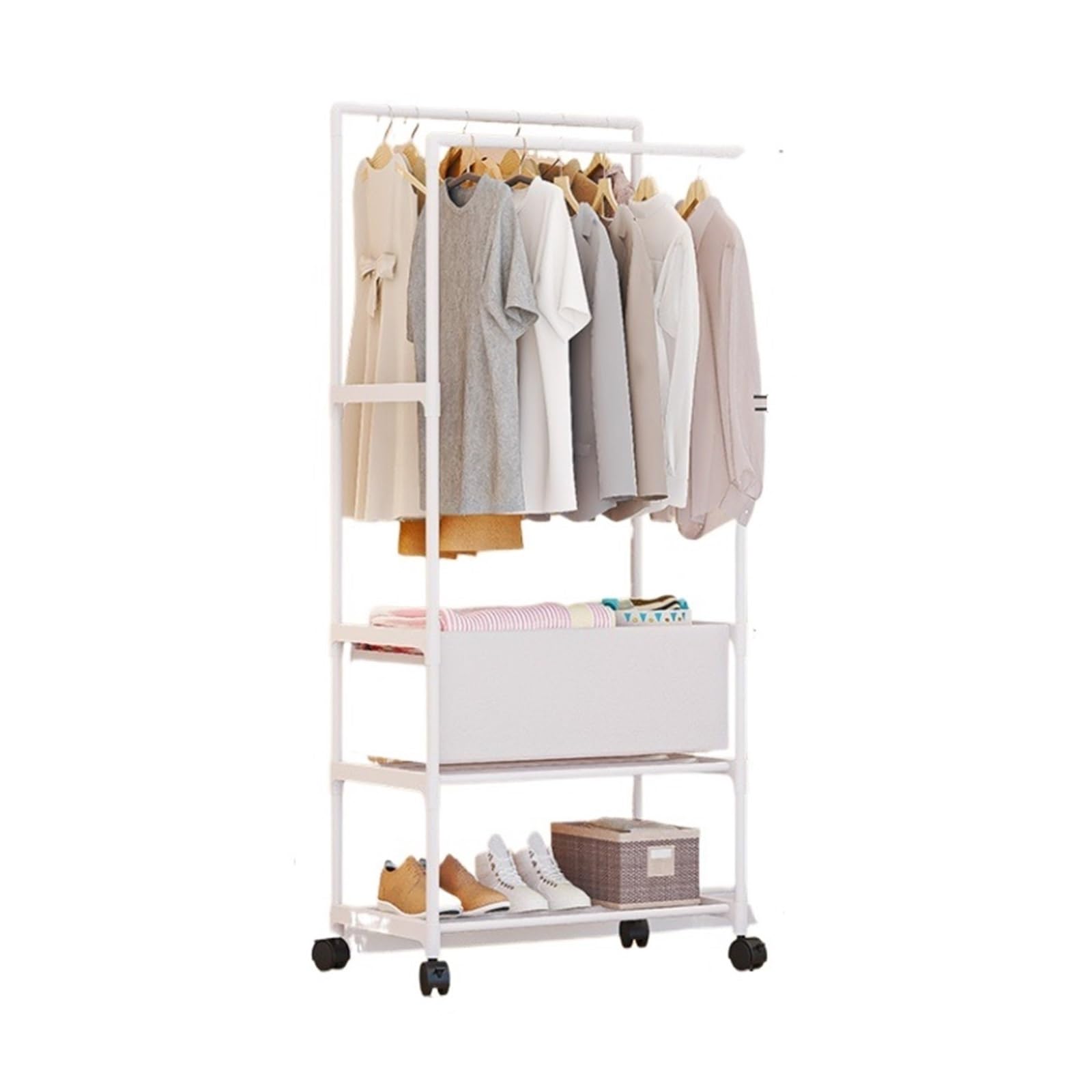 Armadio Camera da Letto Appendiabiti Semplice Appendiabiti Armadio Armadio Sistema Organizzatore Appendiabiti Indipendente Guardaroba Resistente(White)