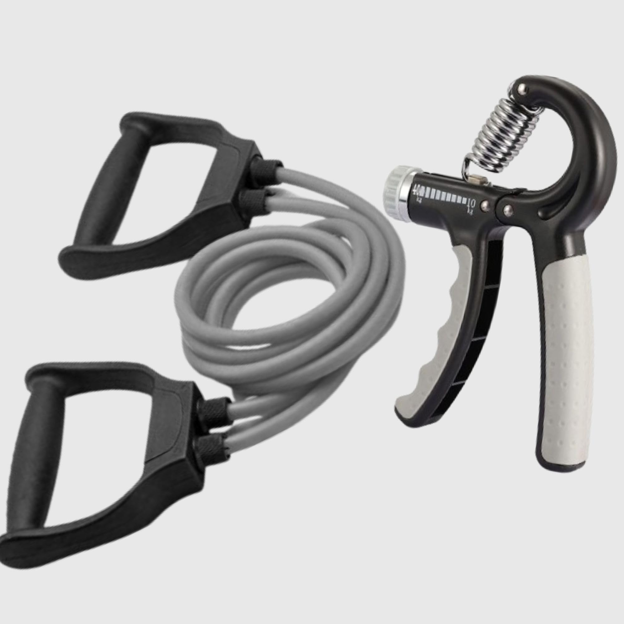 Hand Gripper Adjustable with Built-in Repetition + Heavy Resistance Exercise Tube with Handles – Strength Training Combo for Arm, Chest, Back, Shoulders & Grip Strength – Home Gym Kit for Men & Women (Grey)-image-42
