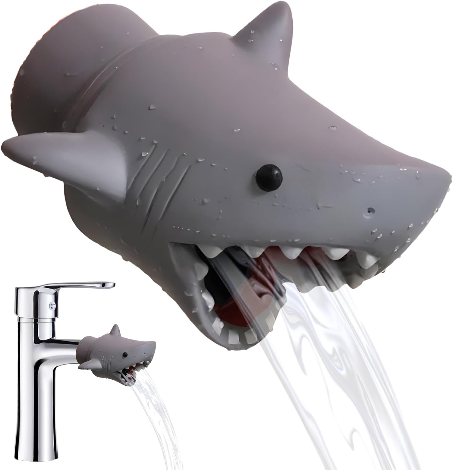 HomeDejavu Faucet Extender Silicone Faucet Extender Children Hand Washing Faucet Extender Cartoon Shark Shaped Faucet Extender for Toddler Child Kid Hand Washing 1 Pcs(Grey)