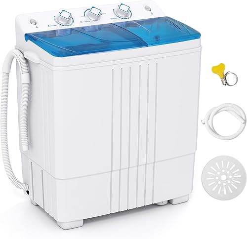 Miniatura 1 de Giantex Lavadora portátil, lavadora de 20 libras con bomba de drenaje integrada y control de tiempo, doble bañera compacta de 12 libras de lavado y