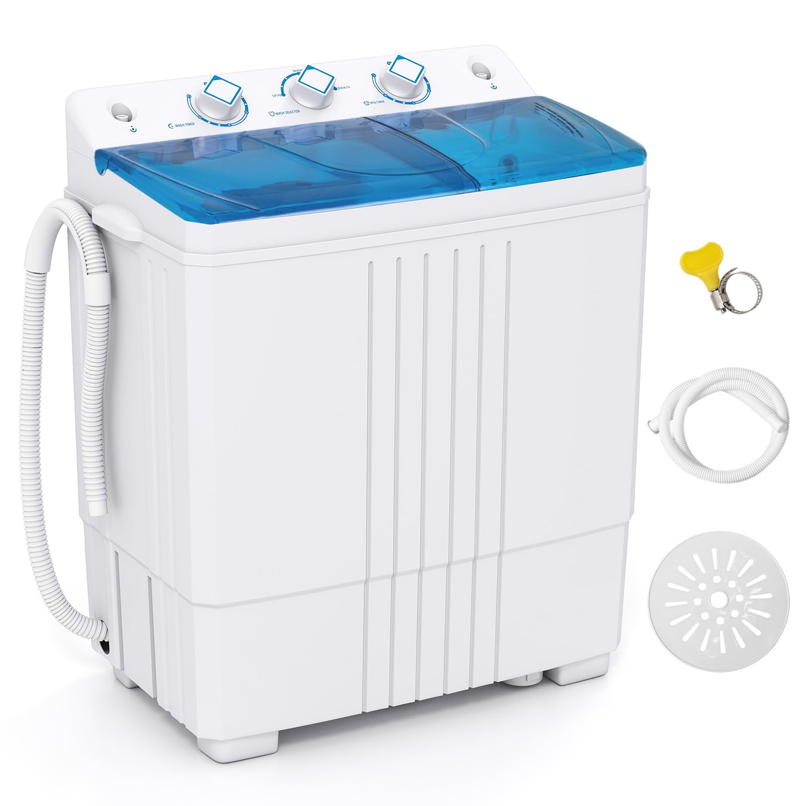 Giantex Portable Washing Machine, 20 LBS Washer &amp; Spinner Combo with Built-in Drain Pump &amp; Time Control, Compact Twin Tub 12 LBS Washing &amp; 8 LBS Spin Drying for Apartment Dorm RV (Blue+White)