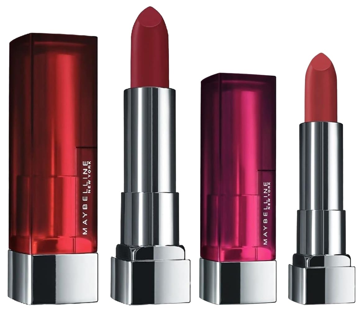 New York Matte Lipstick, Intense Colour, 807 Dried Rose, 3.9g & Maybelline New York Matte Lipstick, Intense Colour, Moisturised Lips, Color Sensational Creamy Matte, 695 Divine Wine, 3.9g