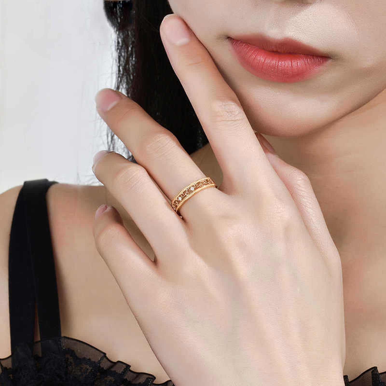 Anillo de boda para mujer, oro auténtico, con diamante de 0,03 quilates, 4,3 mm, anillo de boda para mujer