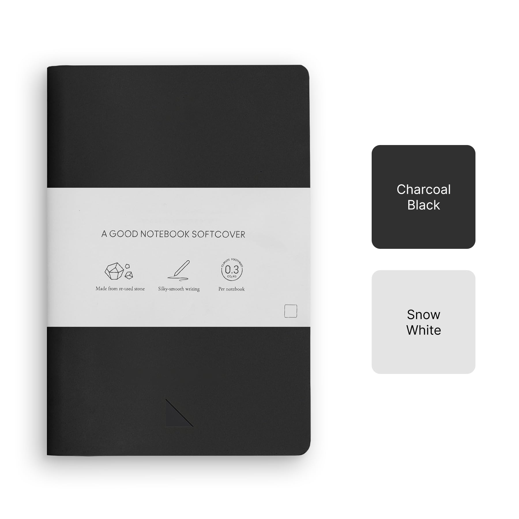 A Good Company Softcover Lined Notebook - A5 (8.27 x 5.83 in) - 64 Pages - Made from Recycled Stone - Water and Tearing Resistant - Charcoal Black