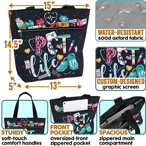 Image of 84hoods Large Waterproof Tote Bag with Pockets and Zipper for Work. Gift for Nurse. Shoulder Bag for Women.