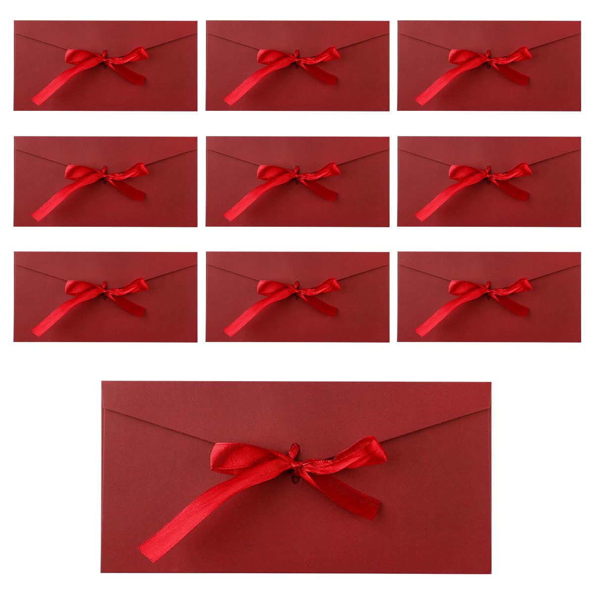 Lotsdonxia 10 Pcs Retro Paper Envelope with Bow – Vintage Craft Gift Envelopes for Cash, Cards, Invitations, Valentine's, Thanksgiving (Red)