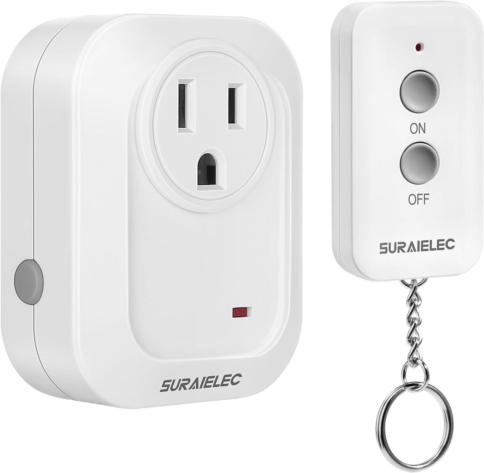SURAIELEC Wireless Light Switch Remote Control Outlet, No Wiring Needed, 100ft RF Range, Pre-Programmed, Expandable Keychain Remote Switch Kit for Lamps, Fans, Christmas Trees, Small Appliances