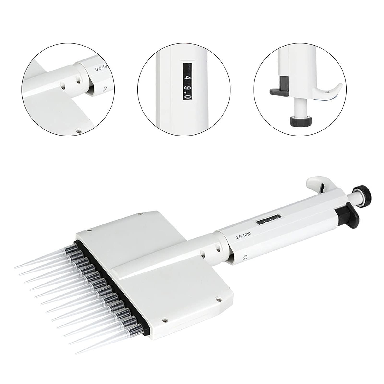 0,5 ul–300 ul Laborpipette, einstellbare 8/12-Kanal-Pipette, 360 ° drehbare Spitze, Einstellbarer Bereich/digitales Fenster, für präzise Probenentnahme im Labor,5-50ul,B