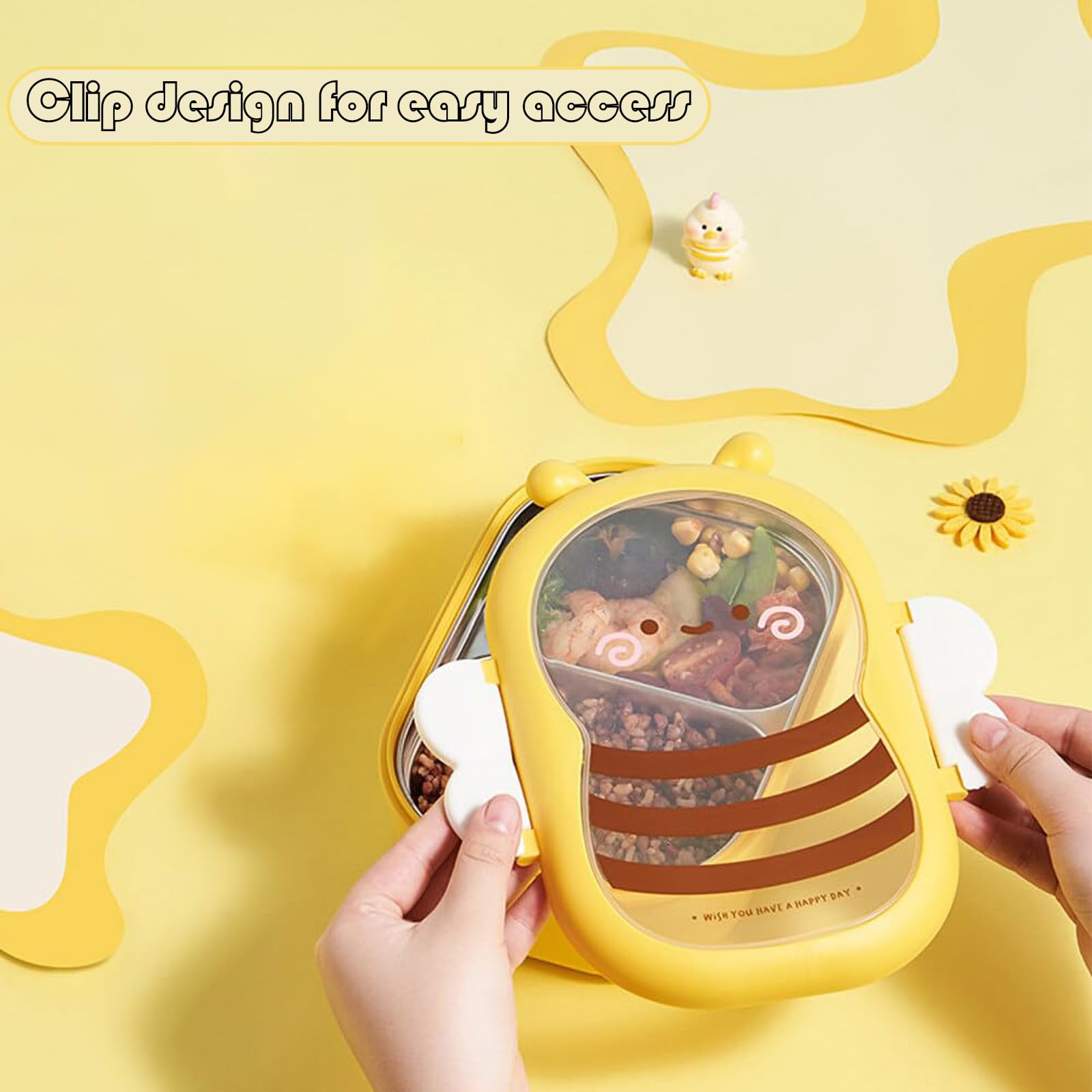 Boîte à Goûter En Acier Inoxydable - Design Abeille, Compartiment Unique - Pour école, Travail Ou Pique-nique