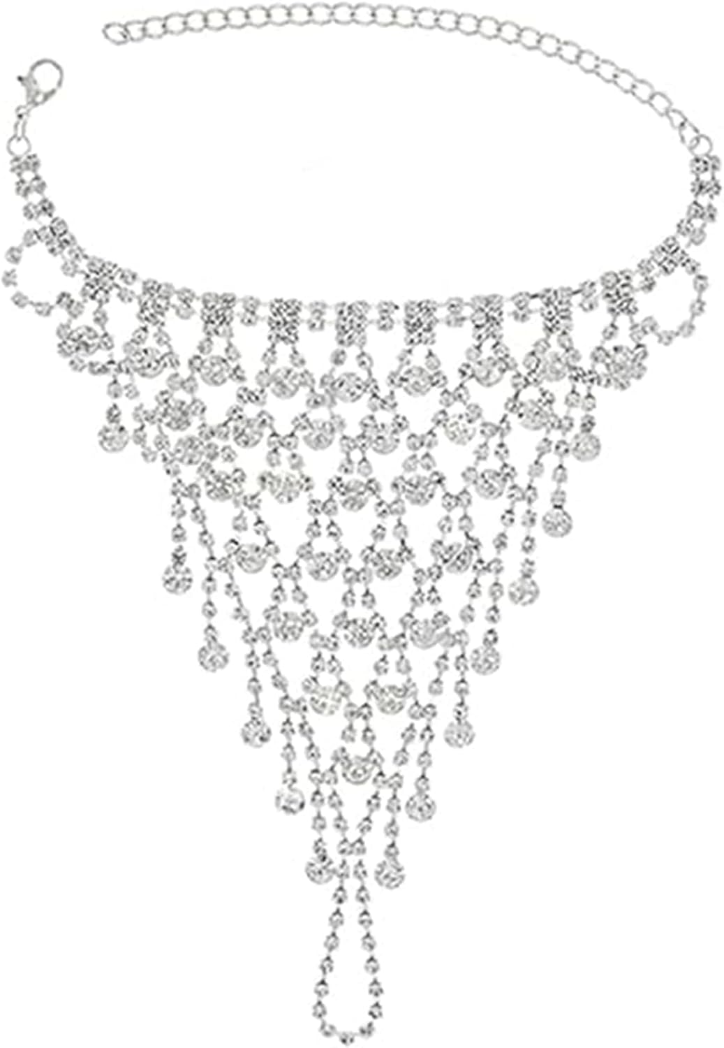 Wisfunlly Rhinestone Bracelet Ring Silver Hand Chain Crystal Bangle Finger Ring Bracelets Fingerless Gloves, Sparkly Adjustable With Tassels Accessories for Women