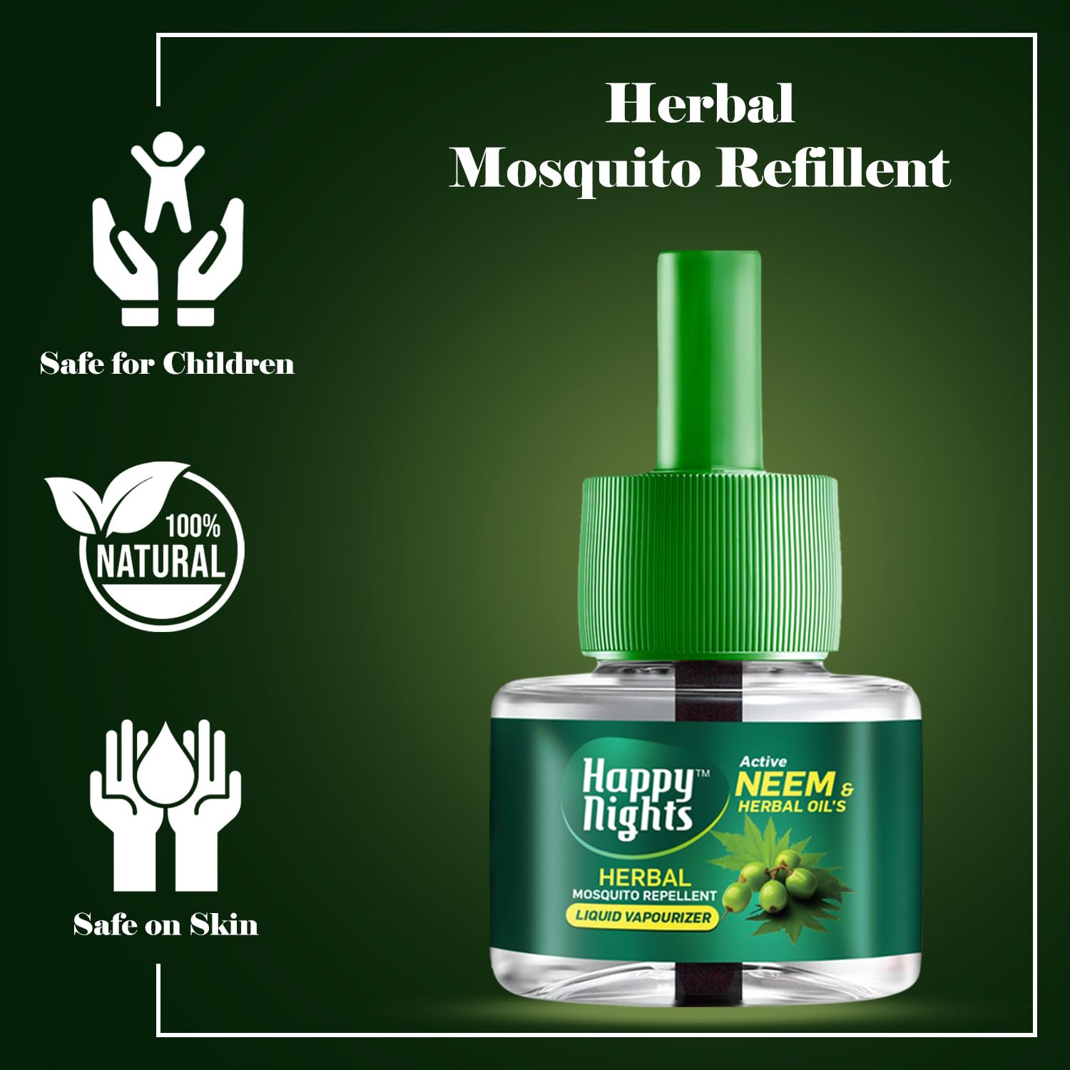 Happy Nights Neem & Herbal Mosquito Repellent Refill | Mosquito,Insect Liquid Vaporiser | Insect Vaporizer |Prevent from Dengue | Completely Herbal Safe for Kids Baby |45 ml (Pack of 3 Refill