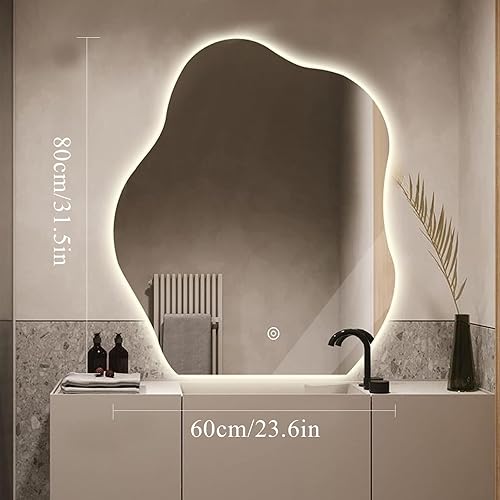Miniatura 7 de HM&DX Espejo de baño LED en forma de nube con luces LED, espejo con luz antiniebla regulable tricolor, espejo de tocador con botón táctil