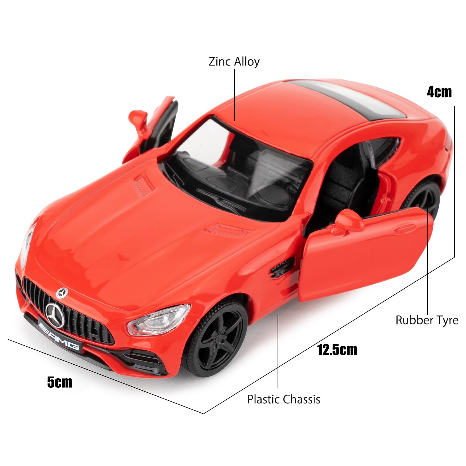 RMZ City 1/36 Scale AMG GTR Car Model, Zinc Alloy Die-Cast Pull Back Vehicles Kid Toys for Boy Girl Gift (Red) - Image 2
