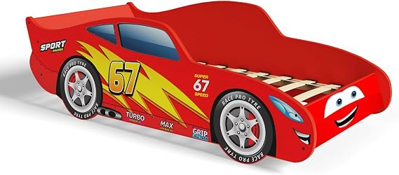 KOBI Lit Enfant Forme Voiture de Course avec Sommier Flex (140 x 70 cm)