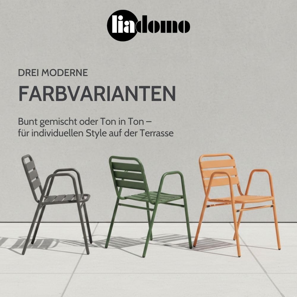 Gartenstuhl 2er-Set Lesina - 2 Stück Stapelstuhl - Aluminium-Gestell orange- wetterfest - stapelbar - Bistrostuhl - fertig montiert - für Garten, Terrasse, Balkon