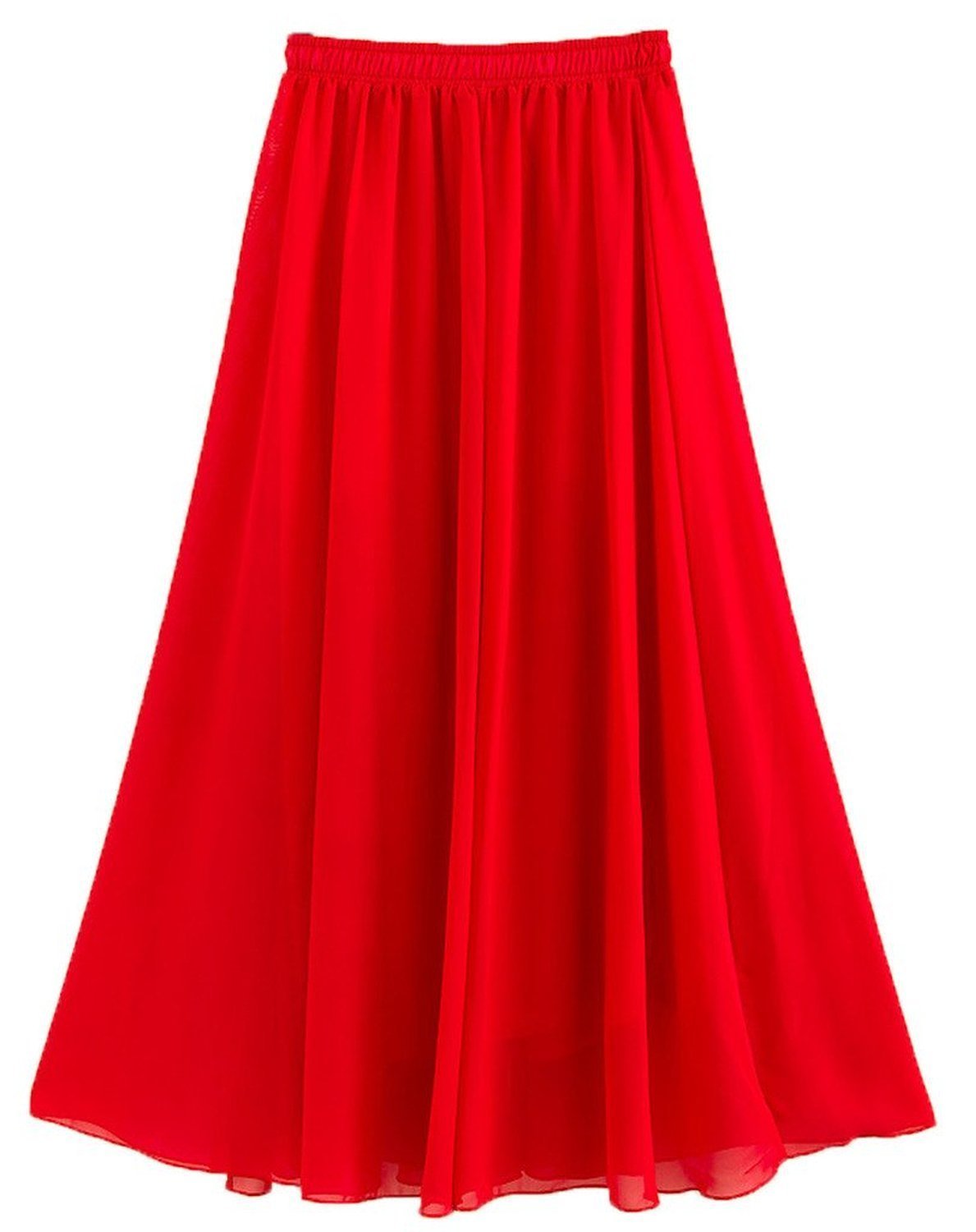 Gothden Women's Red Stretched Waist Chiffon Long Skirts Flowy Skirt