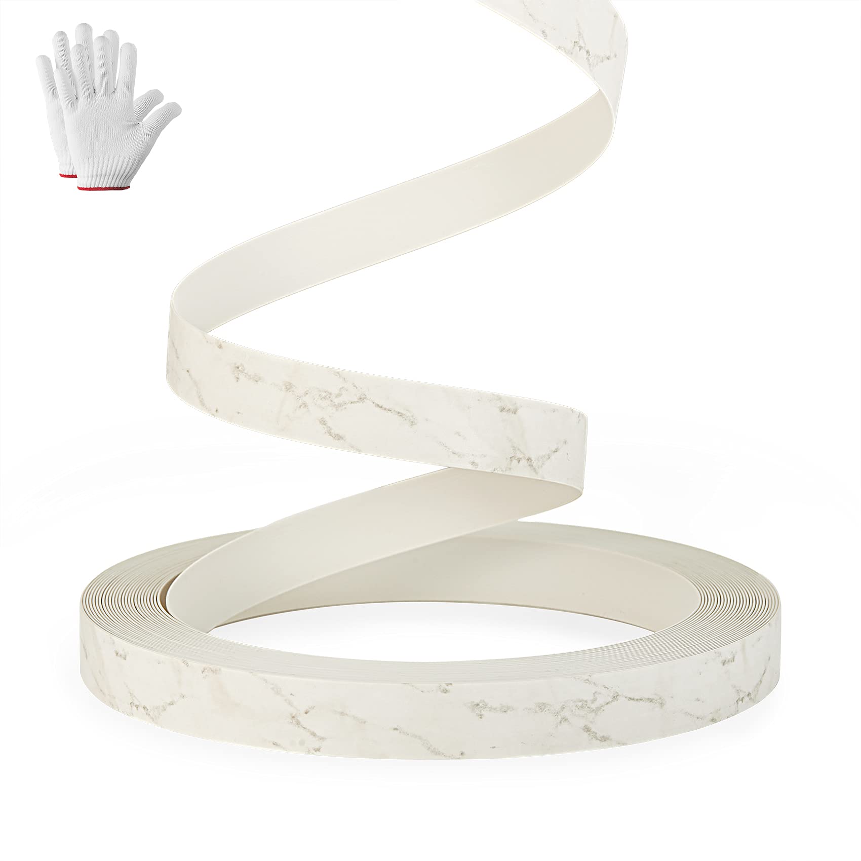 Marble PVC Edge Banding 7/8" x 25ft Non Glued White Edge Banding Wood Veneer Strips for Table Cabinet Furniture Decorative Trim (Matte Marble)