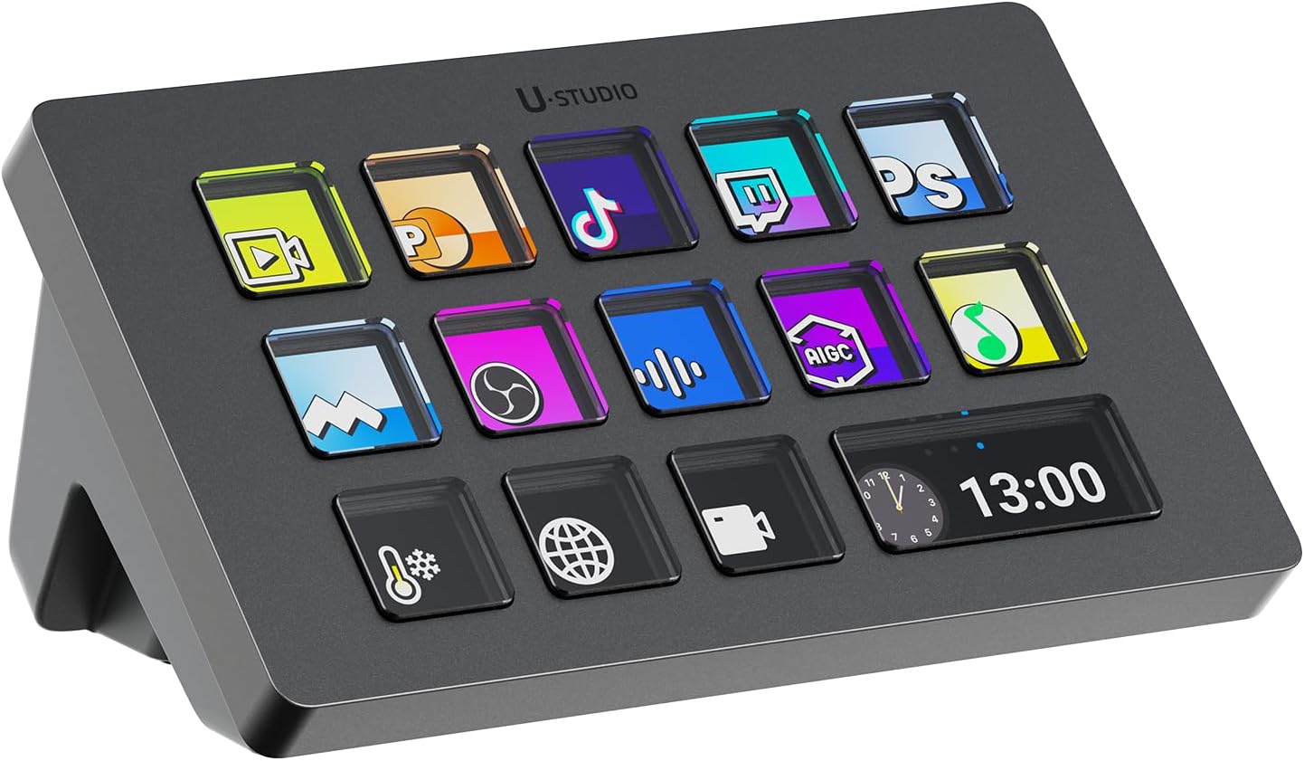 Stream Controller Macro Keyboard Deck D200, 14 LCD Keys, 13 Customizable Macro Keys to Control Apps and Software, Trigger Actions in OBS, Twitch, YouTube and More, Works with Mac and PC