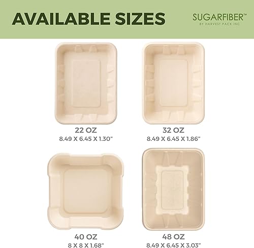 Miniatura 5 de Harvest Pack GOURMET SHOWCASE Juego de 100 Sugar fiber - Bandejas desechables de 22 onzas + tapas, rectangulares, hechas de fibras vegetales 100%
