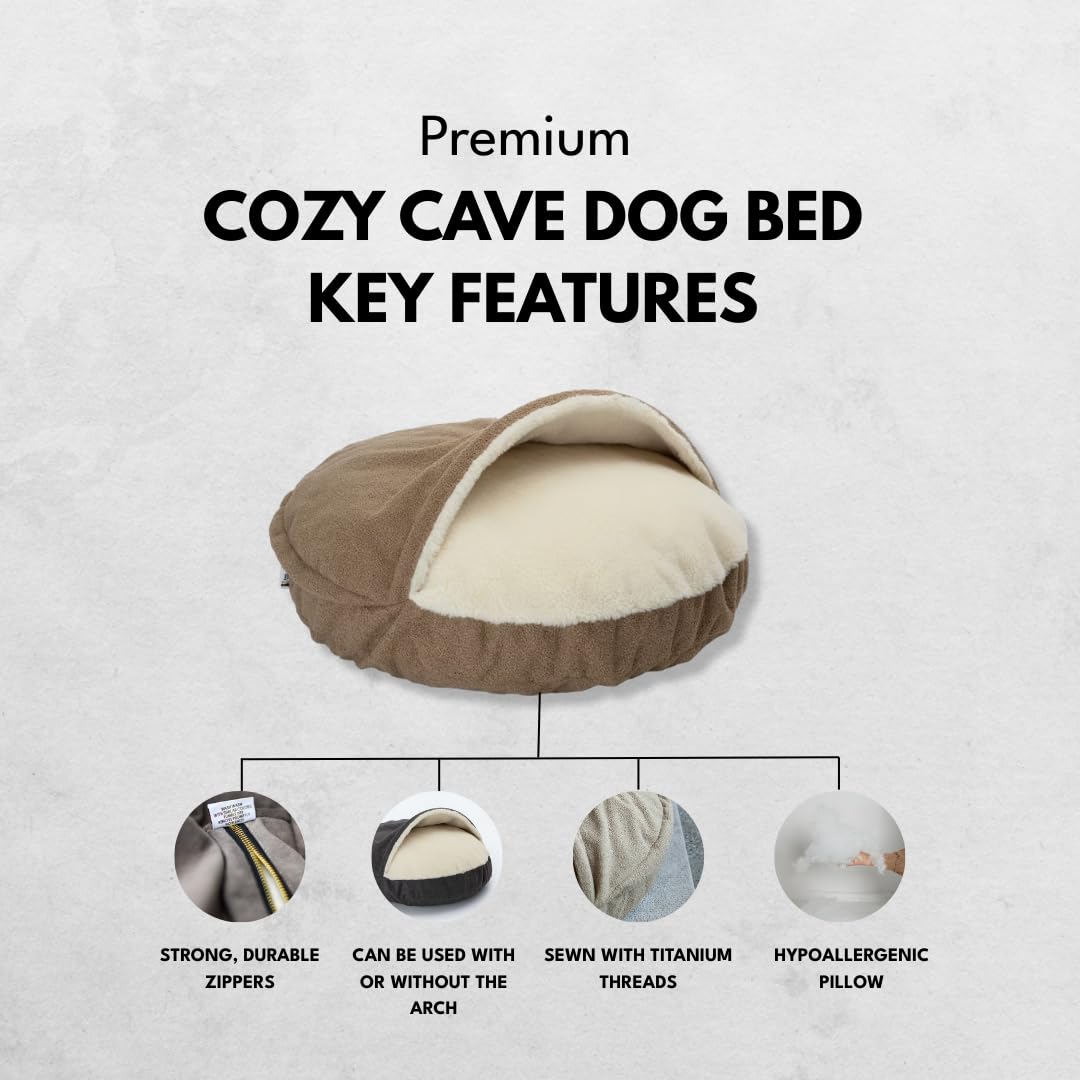 Premium Höhlen-Hundebett für mittelgroße Hunde, Größe M (85 cm), waschbar, austauschbare Teile, gemütlich, warmes Flauschiges Bett zum Liegen innen oder Oben | Hellbeige