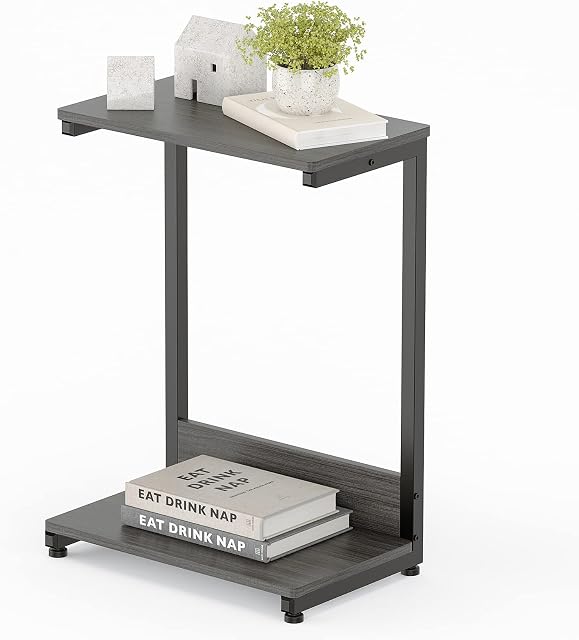 Sunon Table with 1-Tier Storage Shelf for Living Room Bedroom, Coffee Tea Sofa Side Metal Frame Home Office Small Spaces, Grey, 114240218, One Size
