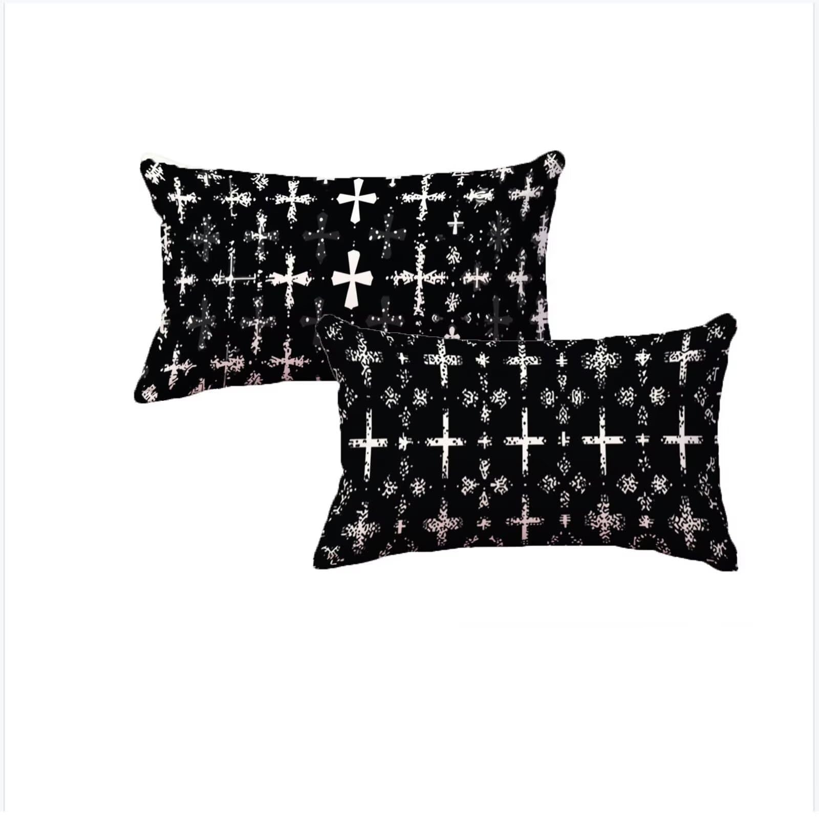Housse coussin 50x80cm taie oreiller décorative velours noir géométrique canapé lot de 2