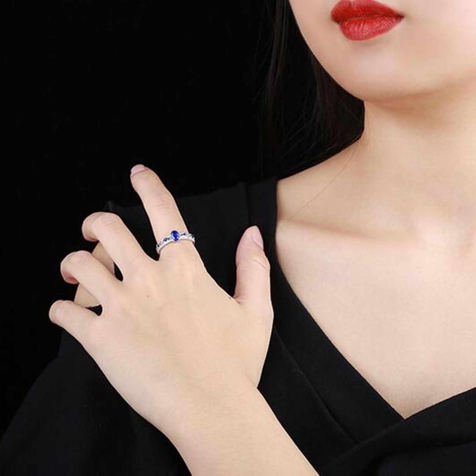 Damen Eheringe Ringe Weißgold 9 Karat / 14 Karat / 18 Karat, 4 Zinken Oval mit Erstellter Saphir 0,75 Karat und Moissanit, Blau Silber Verlobungsring Ehering Damen Ringe