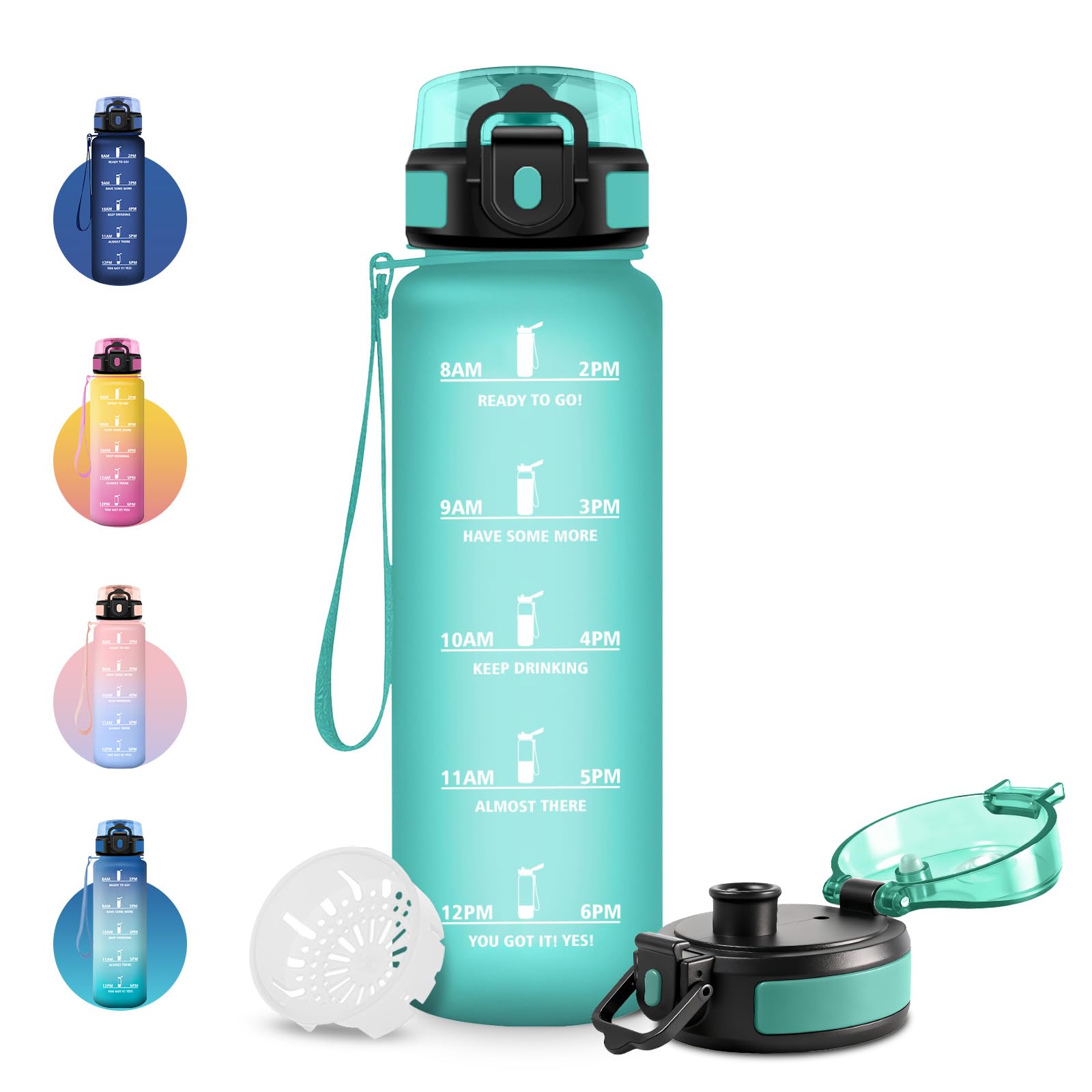 JAPORIA 500ml Water Bottle, Motivational Water Bottle with Time Markers, BPA Free, Leak Proof, Reusable for Students and Office