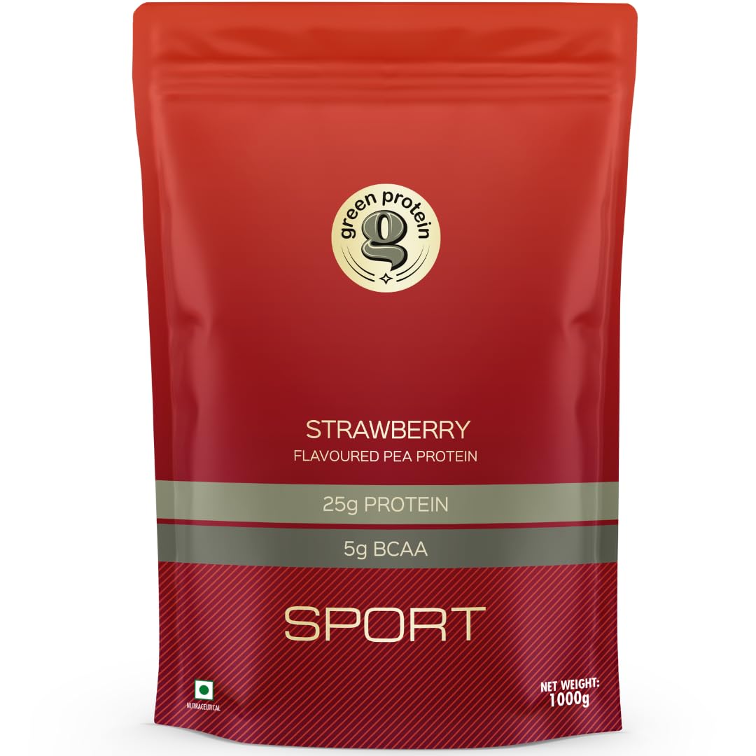 Green Protein Vegan Plant Protein Powder, Strawberry Flavor | 1Lb Pouch (454g) | 25g Protein, 5g BCAA Per Serving | Standup Pouch with no Added Sugar (Dairy, Gluten & Soy free) (Strawberry)