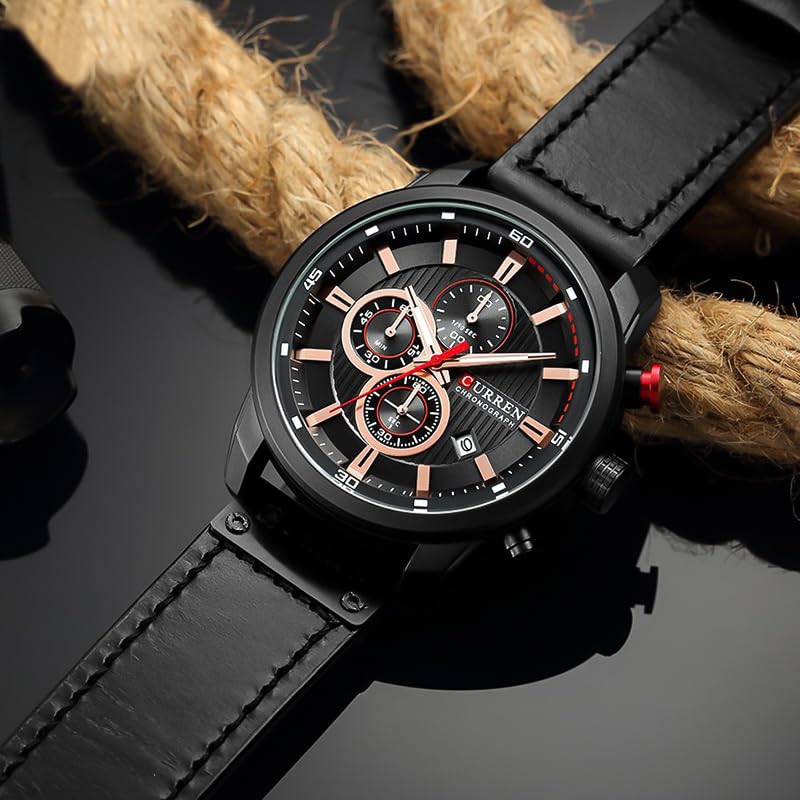 Image of FANMIS Mens Sport Military Analog Quartz Watch Chronograph Classic Casual Business Dress Waterproof Watch Multifunctional Wristwatch with Leather Strap