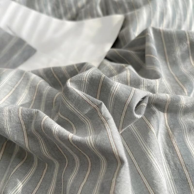 Housse de couette à rayures grises parure de lit 260x240 microfibre - 4