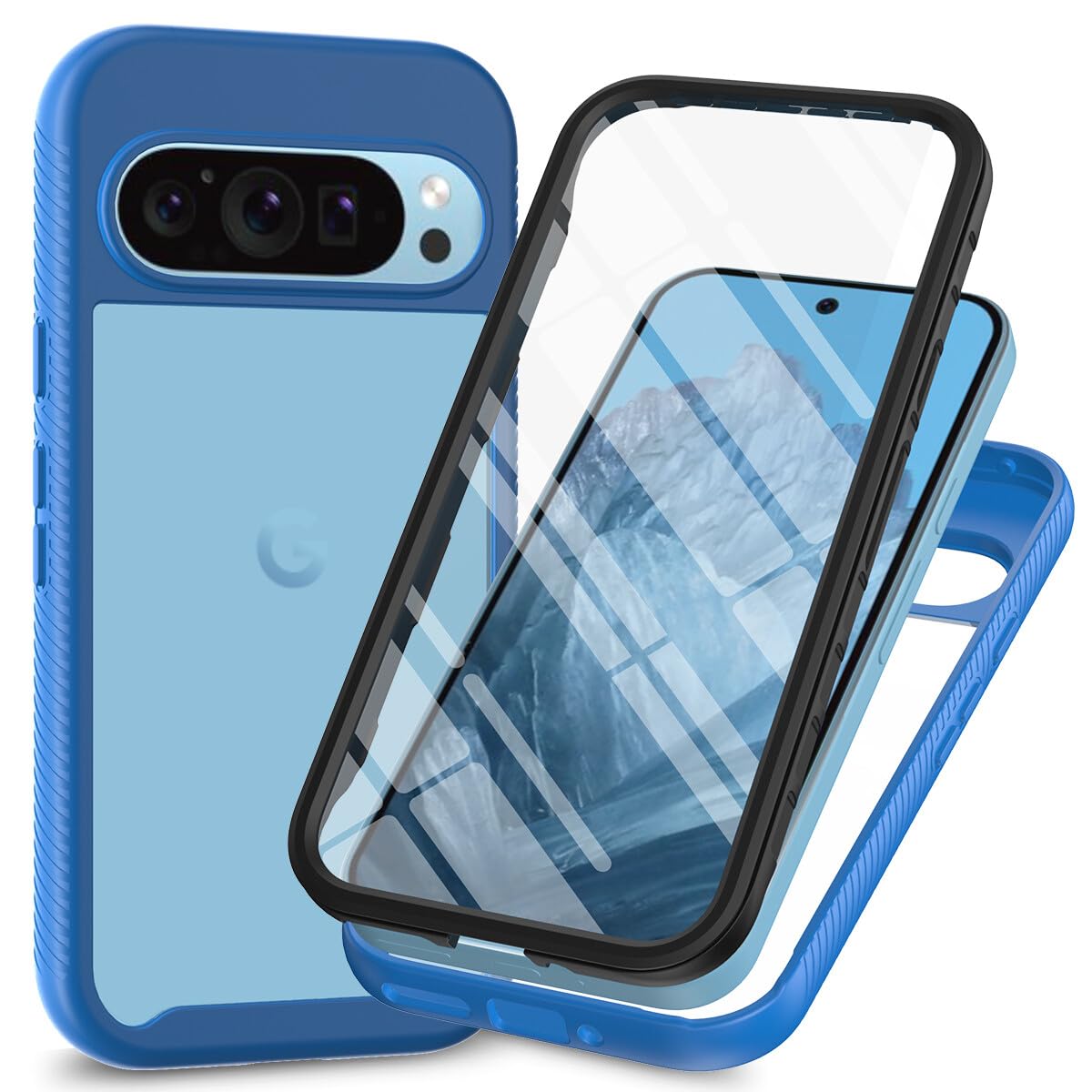 Generic etui kompatybilne z Google Pixel 11 Pro XL (kolor: ciemnoniebieski) przezroczysty twardy tył twardy silikon pełna obudowa wbudowana osłona ekranu