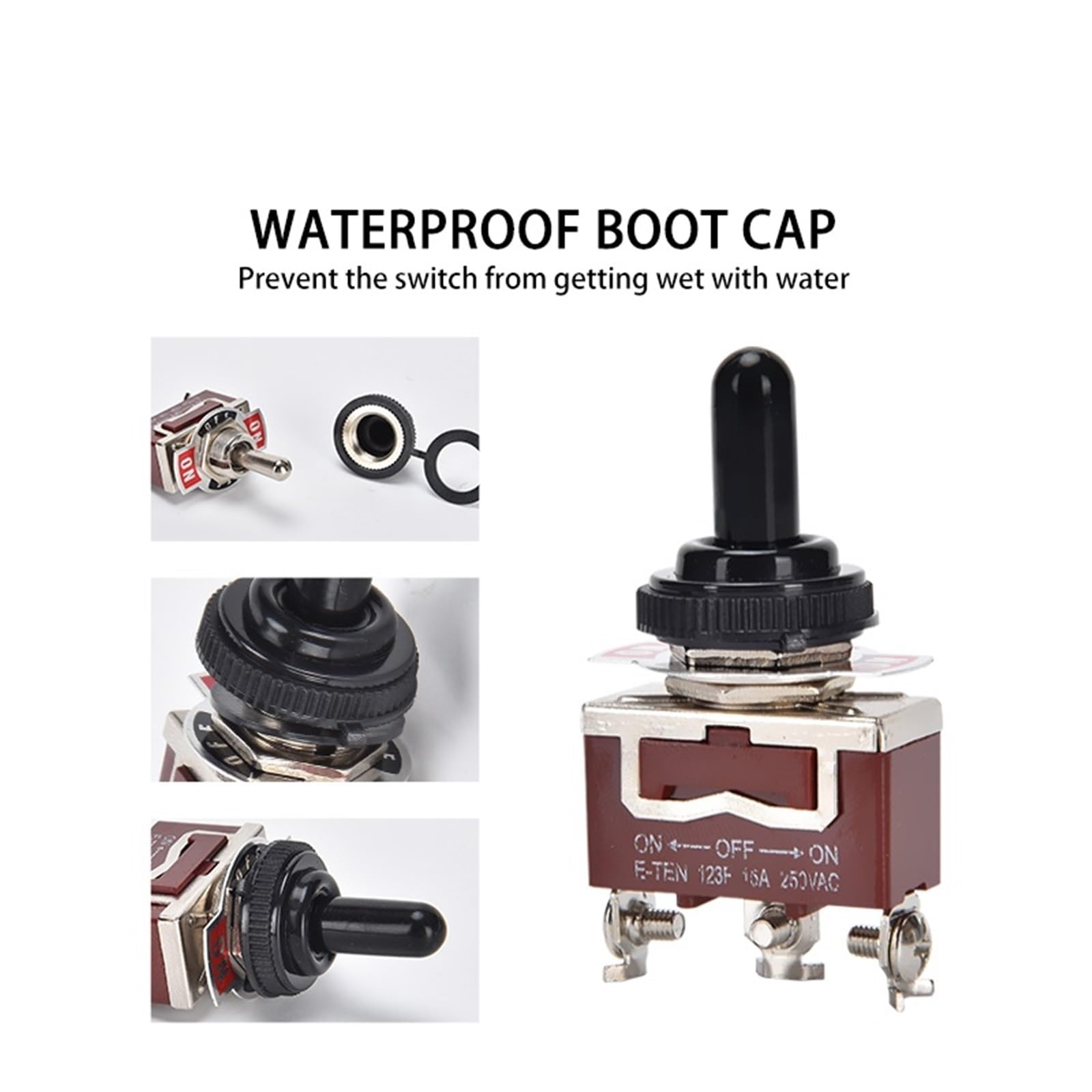 Interruttore a levetta momentaneo da 15 A, 12 V CC/250, a 3 vie (ON)-Off-(ON) con cappuccio di protezione impermeabile for auto, barca Auto Barca Camper