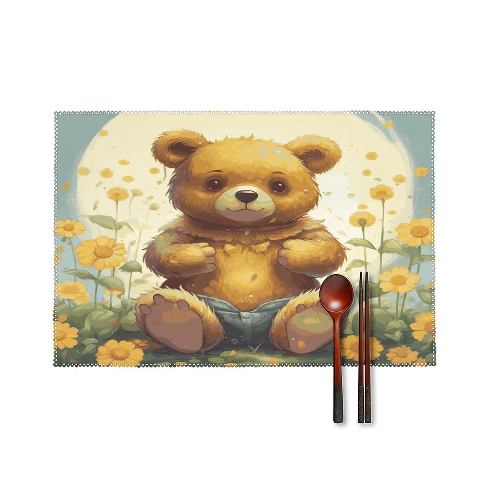 Fodpand Style Flower And Bear Placemats Set Of 4 Place Mats Table Mats