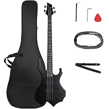 Ktaxon Electric Bass Guitar Burning Fire Style Bass Set with Portable Bass Bag, Premium Cable, Adjustable Guitar Strap, Wrench Tool, Plectrum(Matte Black)