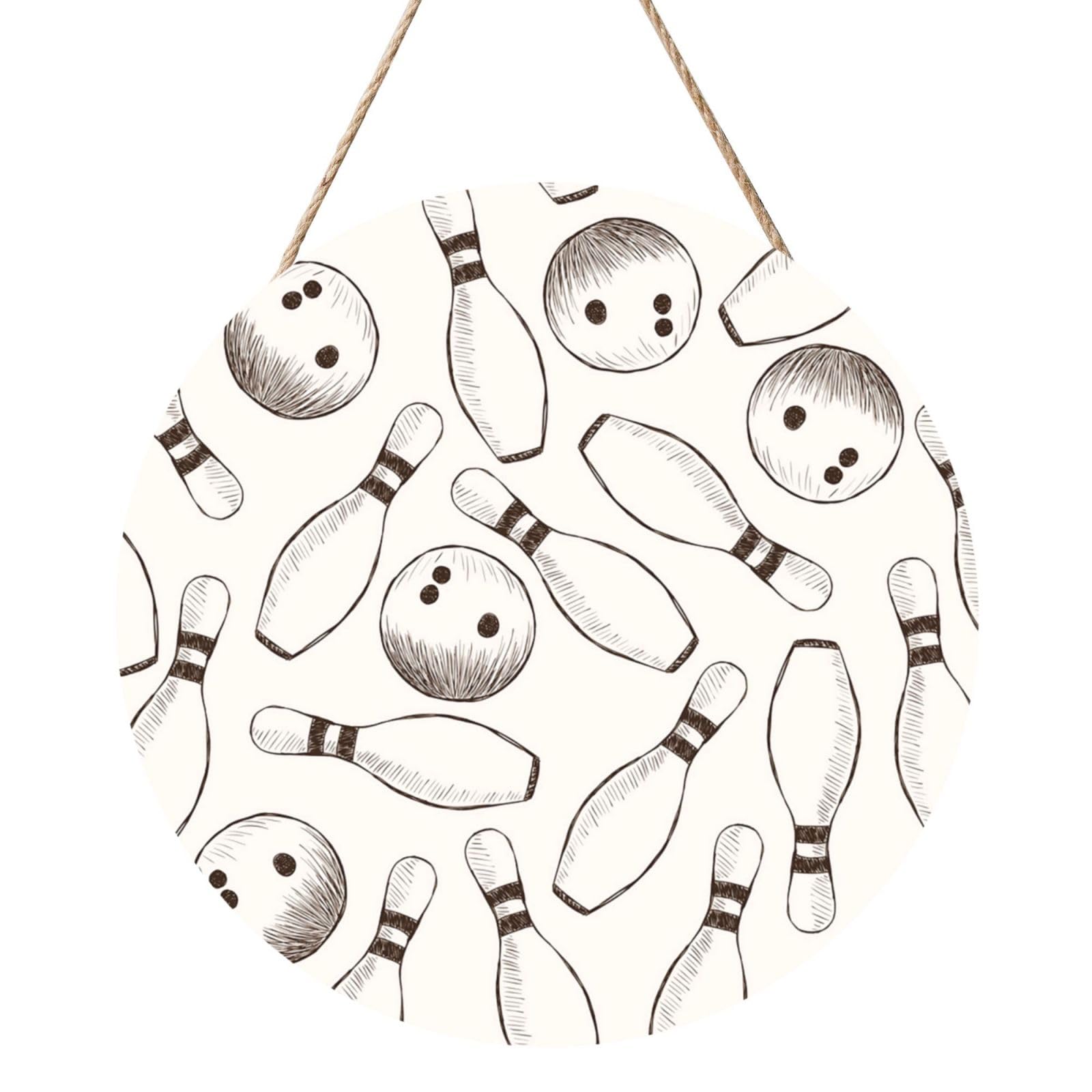 InOmak Bowling Pins And Balls, Round Wood Panel Painting 12 in, Wall Hanging Painting For Home